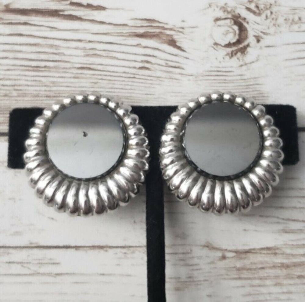 Vintage Sarah Coventry Clip On Earrings - Silver Tone & Shiny Black